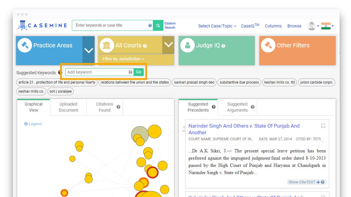 add precise keywords within the filter bar